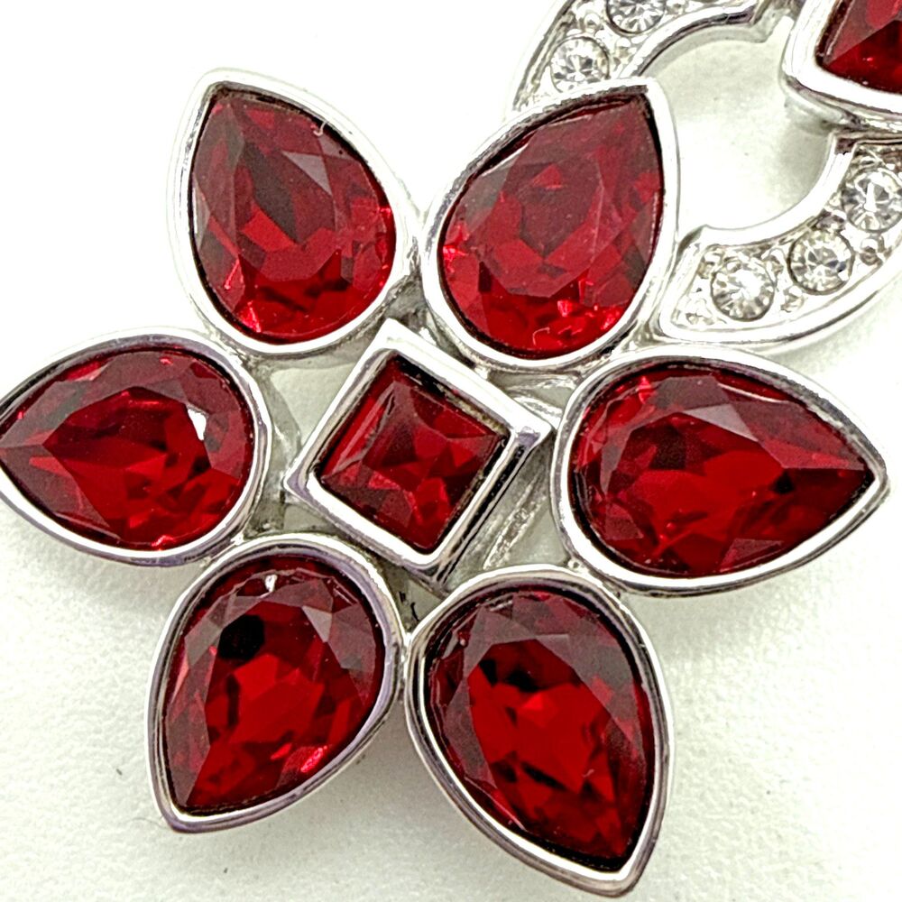 NWOT Swarovski Crystals Pear Red Siam Pendant Necklace w/ Clear Accents NEW 18" - Picture 7 of 13